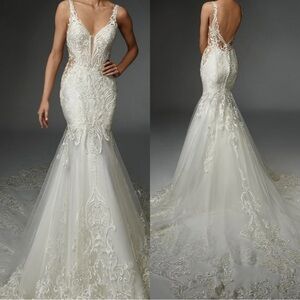 Elysee by Enzoani Henriette Mermaid Ivory Wedding Gown Size 4